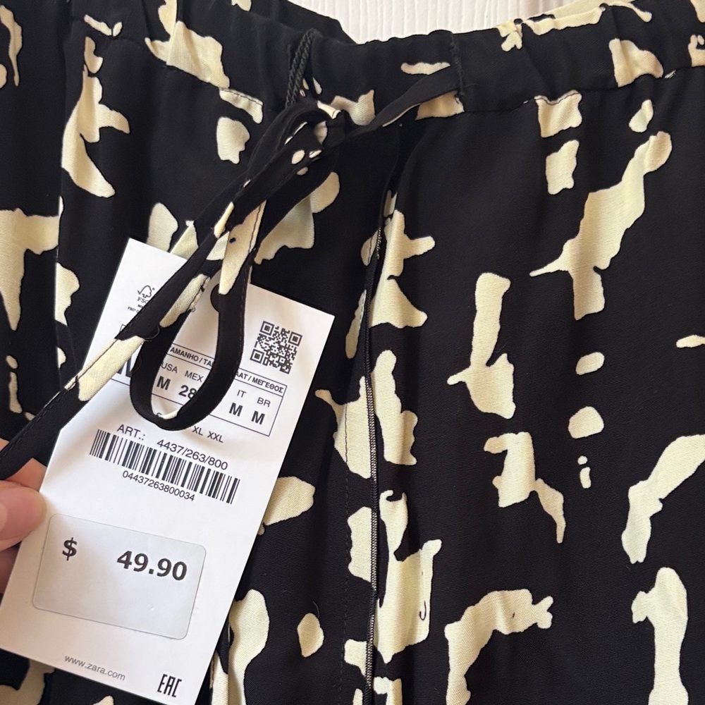 Zara Viscose Black and Cream Maxi Skirt - Picture 3 of 5